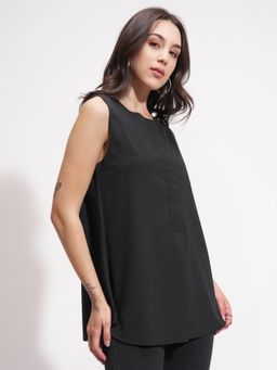 TOKYO TALKIES - Women Black Solid Sleeveless Button-down Top