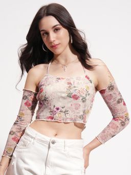 TOKYO TALKIES - Women Floral Cold Shoulder Crop Top