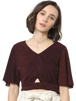 ONLY - Women Shimmer Maroon Crop Top