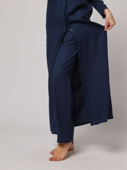 ASHITA FERNANDES - Women Navy Blue Linen Blend High Waist Trouser