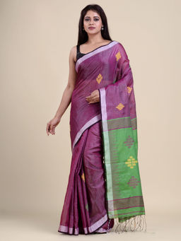 CHARUKRITI - Magenta & Green Woven Design Tissue Saree with Unstitched Blouse