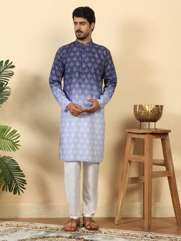 Kraft India - Men Purple Ombre Printed Mandarin Collar Straight Purple Kurta with Pyjamas