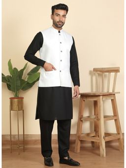 Kraft India - Men White Cotton Blend Kurta with Salwar and Nehru Jacket