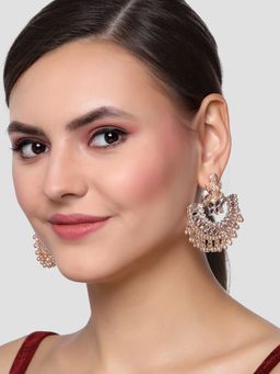 Karatcart - Rose Gold Plated Mata Laxmi Design Chandbali Earrings for Women