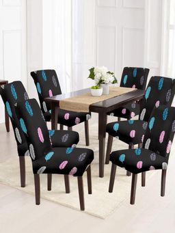 Cortina - Set of 6 Black Feather Printed Chair Cover