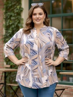 Indietoga Plus Size - Women Plus Size Brown Abstract Print Rayon Centre Pleat Tunic