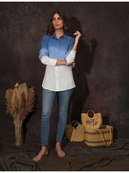Golden Mirror Fashion - Blue Ombre Linen Shirt - Blue