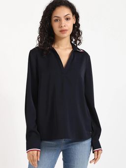 Tommy Hilfiger - Solid Regular Fit Polyester Top - Navy Blue