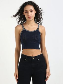 Tommy Hilfiger - Slim Fit Cotton Straps Neck Crop Top - Navy Blue