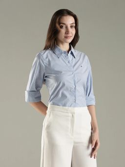 Tommy Hilfiger - Striped Regular Fit Cotton Shirt - Blue