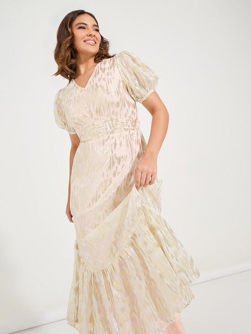 Puff Sleeve Peach Long Dress With Sleeves Buy FabAlley Peach Puff