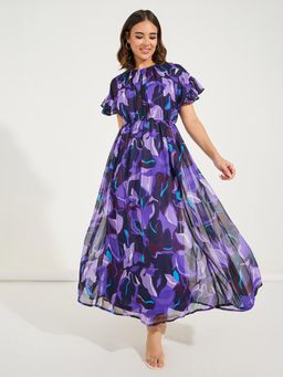 Styli - Women Purple A Line Maxi Dress With Layered Sleeves