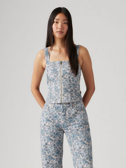Levi's - Womens Floral Blue Square Neck Top