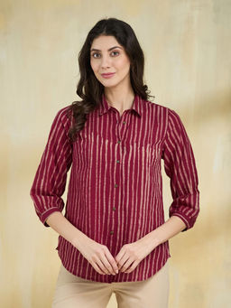 Fabindia - Wine Cotton Batik Printed Shirt