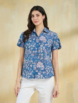 Fabindia - Blue Cotton Hand Block Printed Shirt