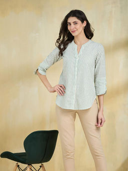 Fabindia - White Cotton Striped Shirt