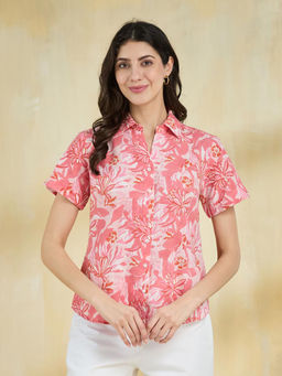Fabindia - Pink Cotton Hand Block Printed Shirt