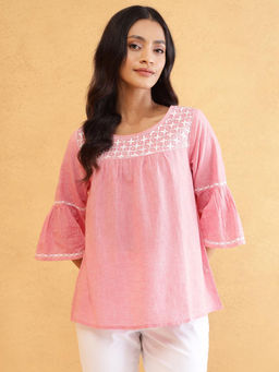 Fabindia - Pink Cotton Chikankari Top