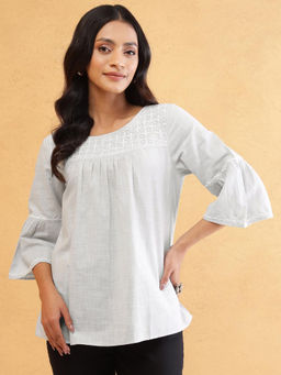 Fabindia - Grey Cotton Chikankari Top