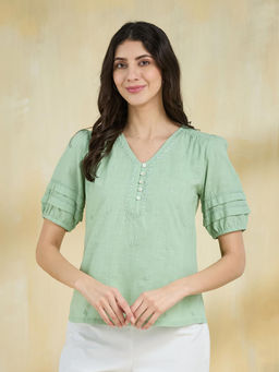 Fabindia - Green Cotton Chikankari Top