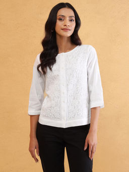 Fabindia - White Cotton Chikankari Top