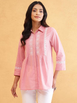 Fabindia - Pink Cotton Chikankari Shirt