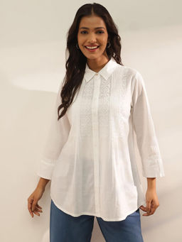 Fabindia - White Cotton Chikankari Shirt