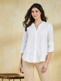 Fabindia - White Cotton Chikankari Shirt