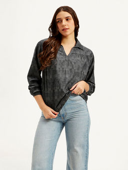 Levi's - Womens Charcoal-Grey Spread Collar Top