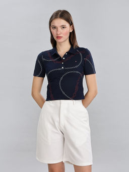 Tommy Hilfiger - Women Navy Blue Printed Polo T-Shirt