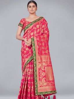 Odette - Red Silk Saree with Unstitched Blouse
