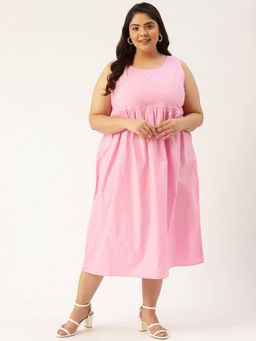theRebelinme - Womens Pink Solid Color A-line Midi Dress