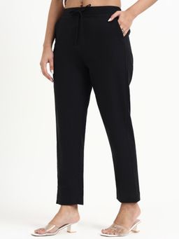 Yufta - Black Mid Rise Ankle Length Regular Fit Poplin Pant