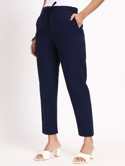 Yufta - Navy Blue Mid Rise Ankle Length Regular Fit Poplin Pant