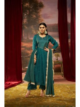 BulBul - Premium Green Silk A-Line Embroidered Anarkali and Pant with Dupatta