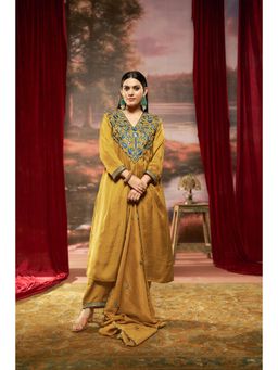 BulBul - Premium Mustard Silk Embroidered Women Kurta and Pant with Dupatta