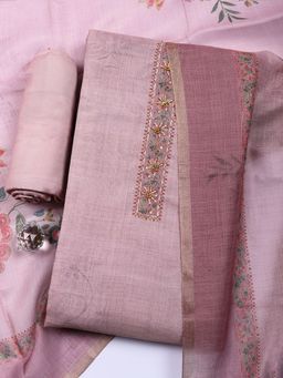 MEENA BAZAAR - Pink Linen Unstitched Kurta with Pant and Dupatta
