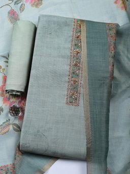 MEENA BAZAAR - Green Linen Unstitched Kurta with Pant and Dupatta