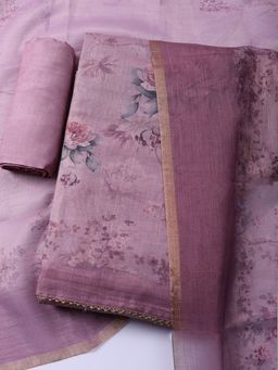 MEENA BAZAAR - Printed Pink Art Silk Unstitched Kurta with Pant and Dupatta