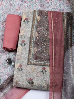 MEENA BAZAAR - Floral Pink Cotton Unstitched Kurta with Pant and Dupatta