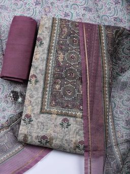 MEENA BAZAAR - Purple Floral Cotton Unstitched Kurta with Pant and Dupatta