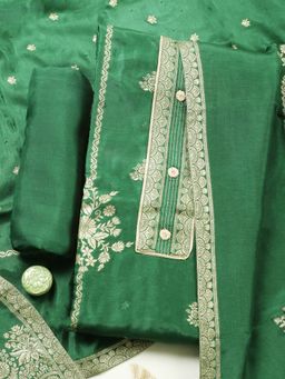 MEENA BAZAAR - Green Floral Chanderi Unstitched Kurta with Pant and Dupatta