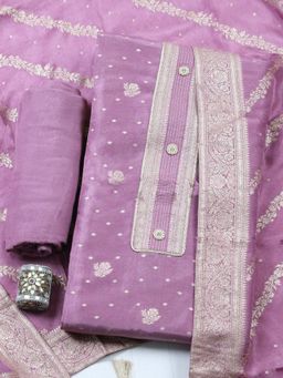 MEENA BAZAAR - Woven Pink Chanderi Unstitched Kurta with Pant and Dupatta