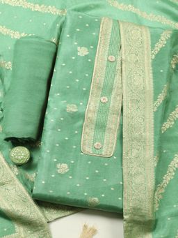 MEENA BAZAAR - Woven Green Chanderi Unstitched Kurta with Pant and Dupatta