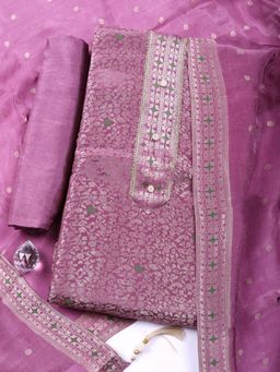 MEENA BAZAAR - Printed Lavender Chanderi Unstitched Kurta with Pant and Dupatta