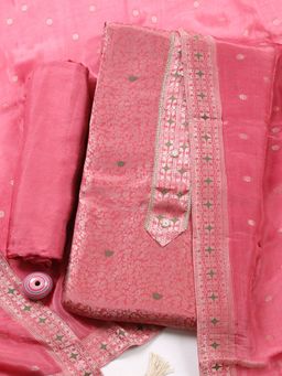 MEENA BAZAAR - Pink Chanderi Unstitched Kurta with Pant and Dupatta