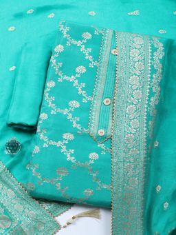 MEENA BAZAAR - Green Chanderi Unstitched Kurta with Pant and Dupatta