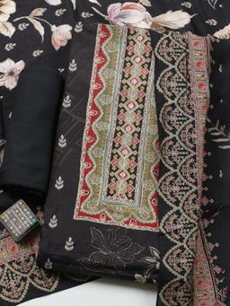 MEENA BAZAAR - Embroidered Black Muslin Unstitched Kurta with Pant and Dupatta