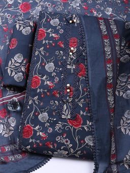 MEENA BAZAAR - Woven Grey Cotton Unstitched Kurta with Pant and Dupatta