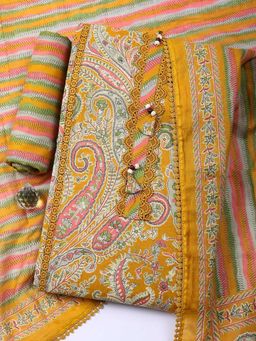 MEENA BAZAAR - Woven Yellow Cotton Unstitched Kurta with Pant and Dupatta